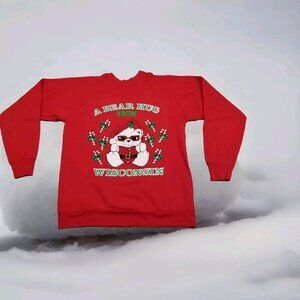 ✅VTG A Bear Hug From Wisconsin Ugly Christmas Sweatshirt XL Made USA✅MARKER MARK